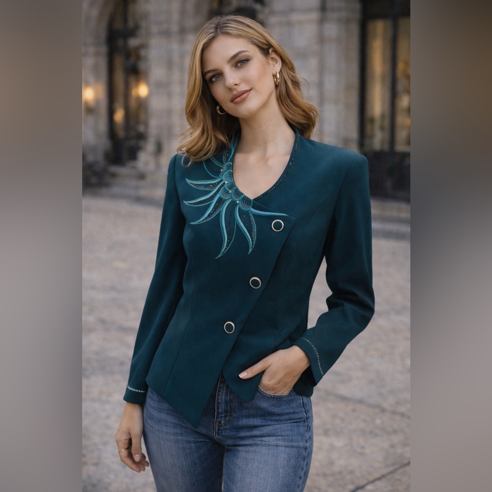 Forest Green Blazer, Beaded & Embroidered
